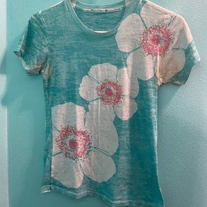 Before & Again T-Shirt Blue with Floral Print Size S